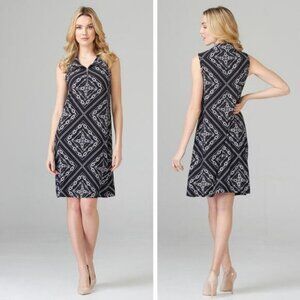 JOSEPH RIBKOFF Women's Sleeveless Naval Patterned Dress Sz 6 Navy